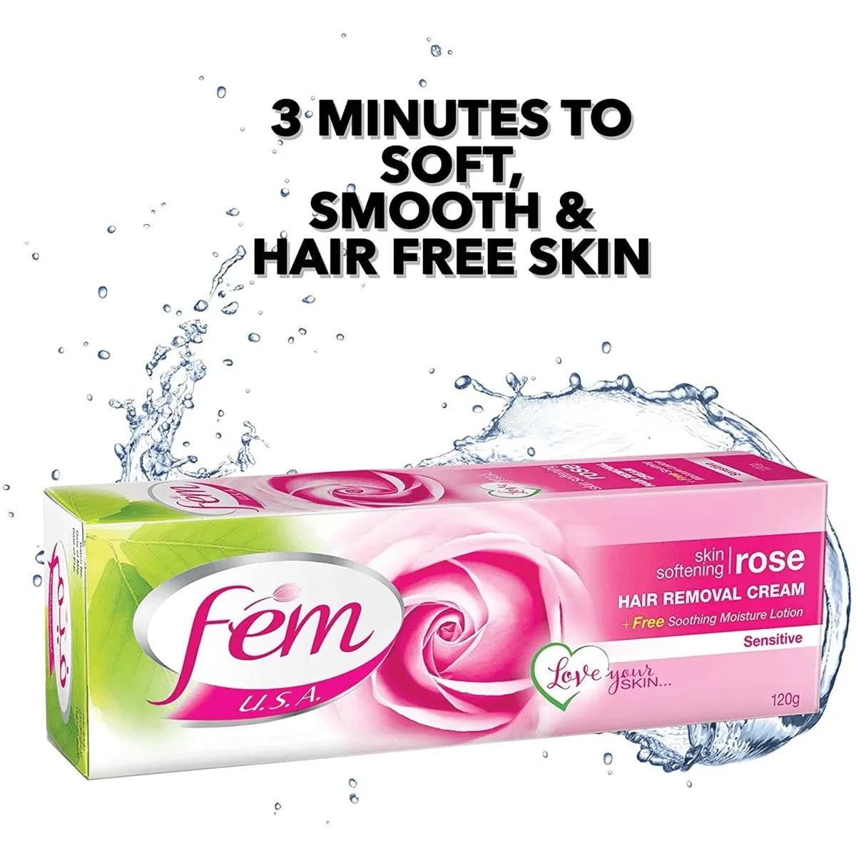 Fem USA Hair Removal Cream With Rose Soft & Moisturizing Skin - 120g