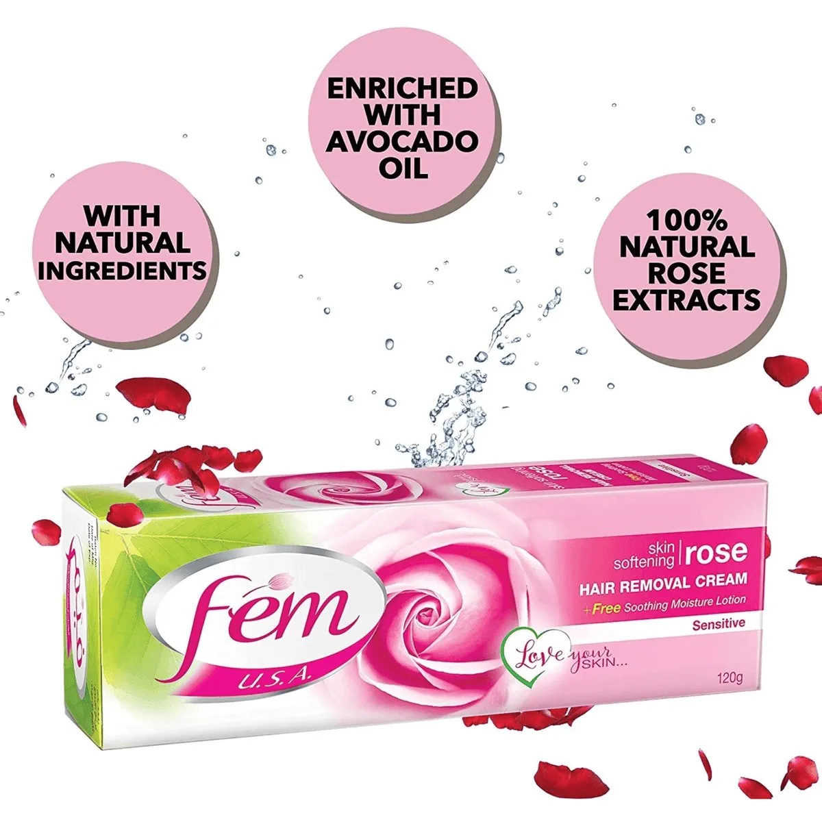 Fem USA Hair Removal Cream With Rose Soft & Moisturizing Skin - 120g