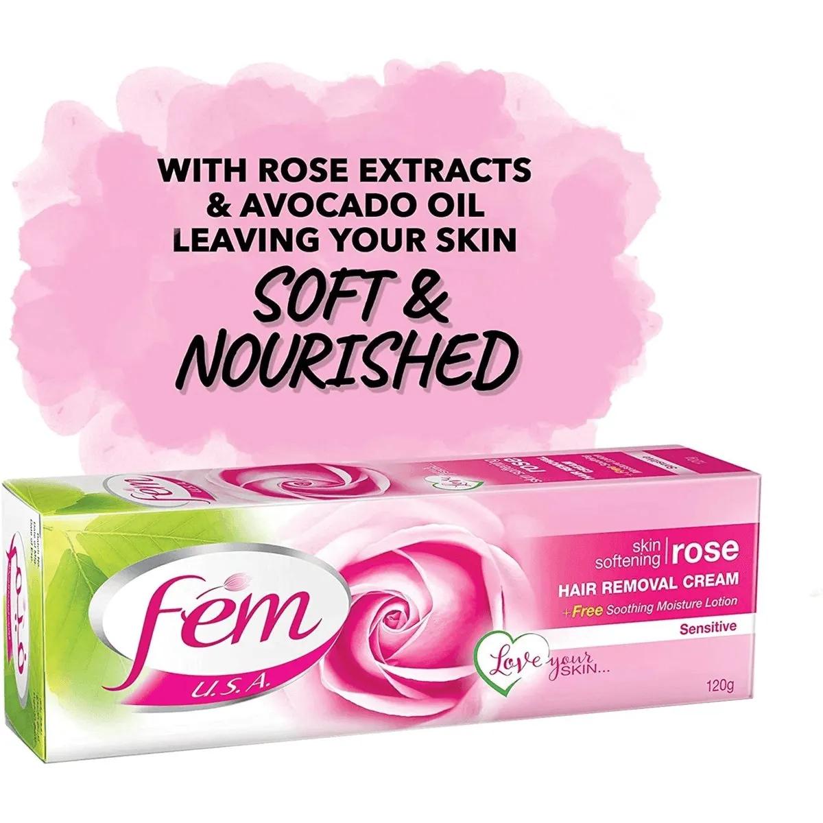 Fem USA Hair Removal Cream With Rose Soft & Moisturizing Skin - 120g