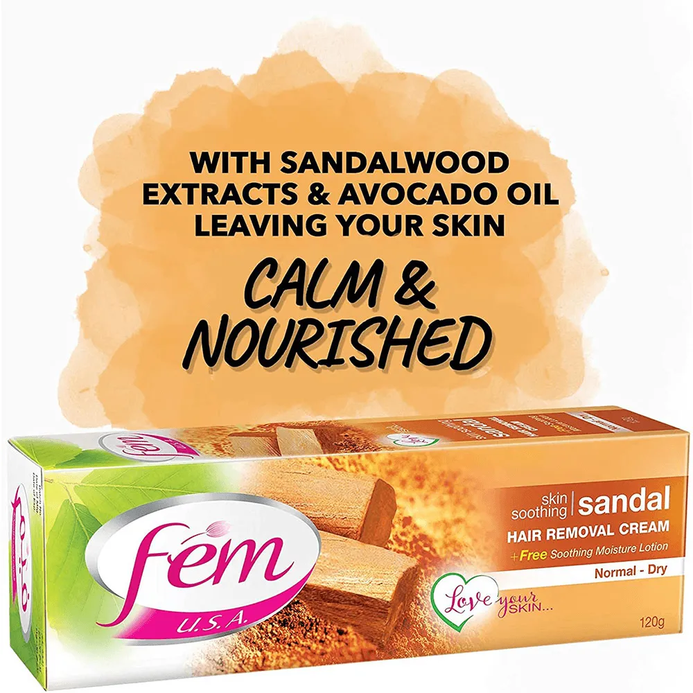 Fem USA Hair Removal Cream With Sandal For Soothing Skin - 120g
