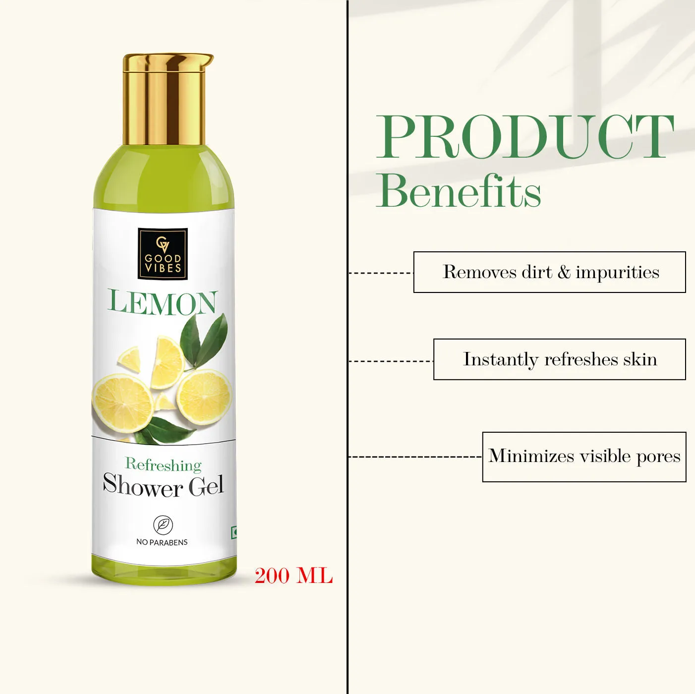 Good Vibes Lemon Refreshing Shower Gel | Hydrating, Moisturizing, Smoothening | No Parabens, No Animal Testing (200 ml)