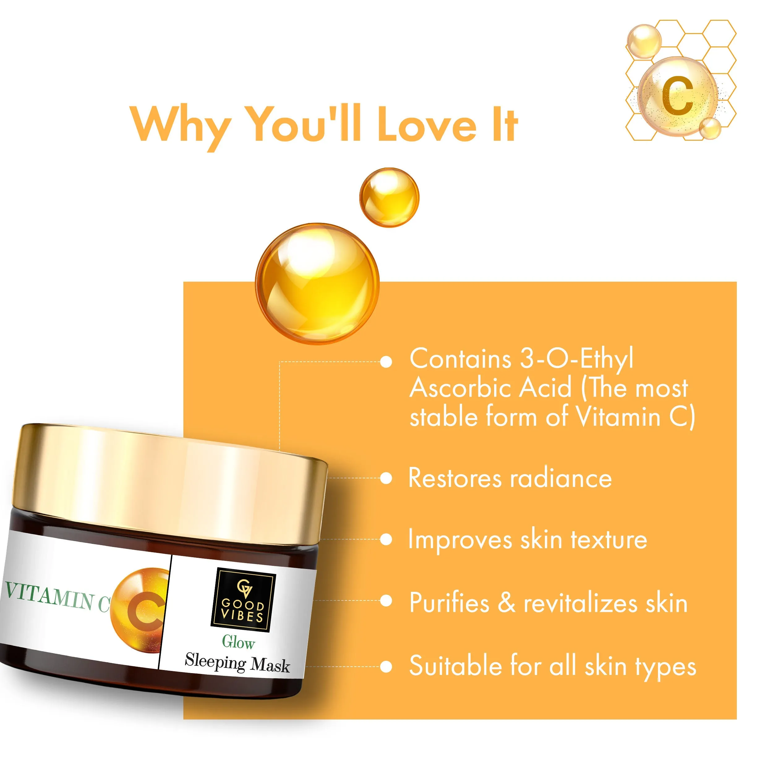Good Vibes Vitamin C Glow Sleeping Mask | Purifying, Skin Radiance | No Parabens, No Sulphates, No Mineral Oil, No Animal Testing (50 gm)