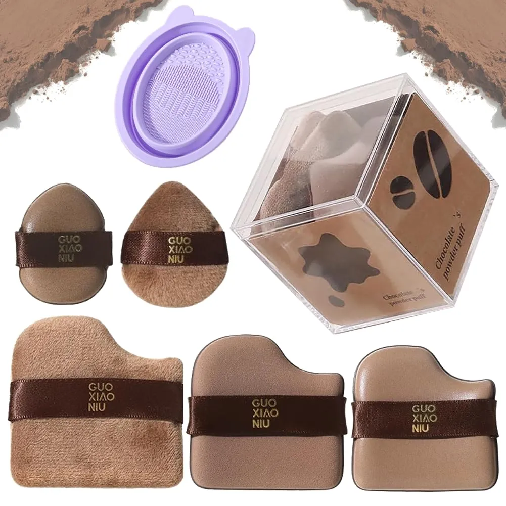 Guo Xiao Niu Makeup Puff, 1 Box of 6 PCS Cushion Foundation Puff, Mini Powder Puffs, Small Wet Dry Makeuppuff, Chocolate Color Quick Foundation Sponge Soft Washable Concealer Sponge(1 SET)