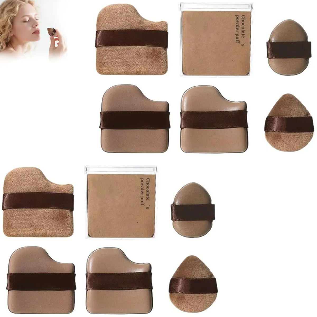 Guo Xiao Niu Makeup Puff, 1 Set Of 6 Pcs Guoxiaoniu Makeup Puff, Chocolate Color Quick Makeup Foundation Puff Set, for Foundation, Blush & Loose Powder (2set)