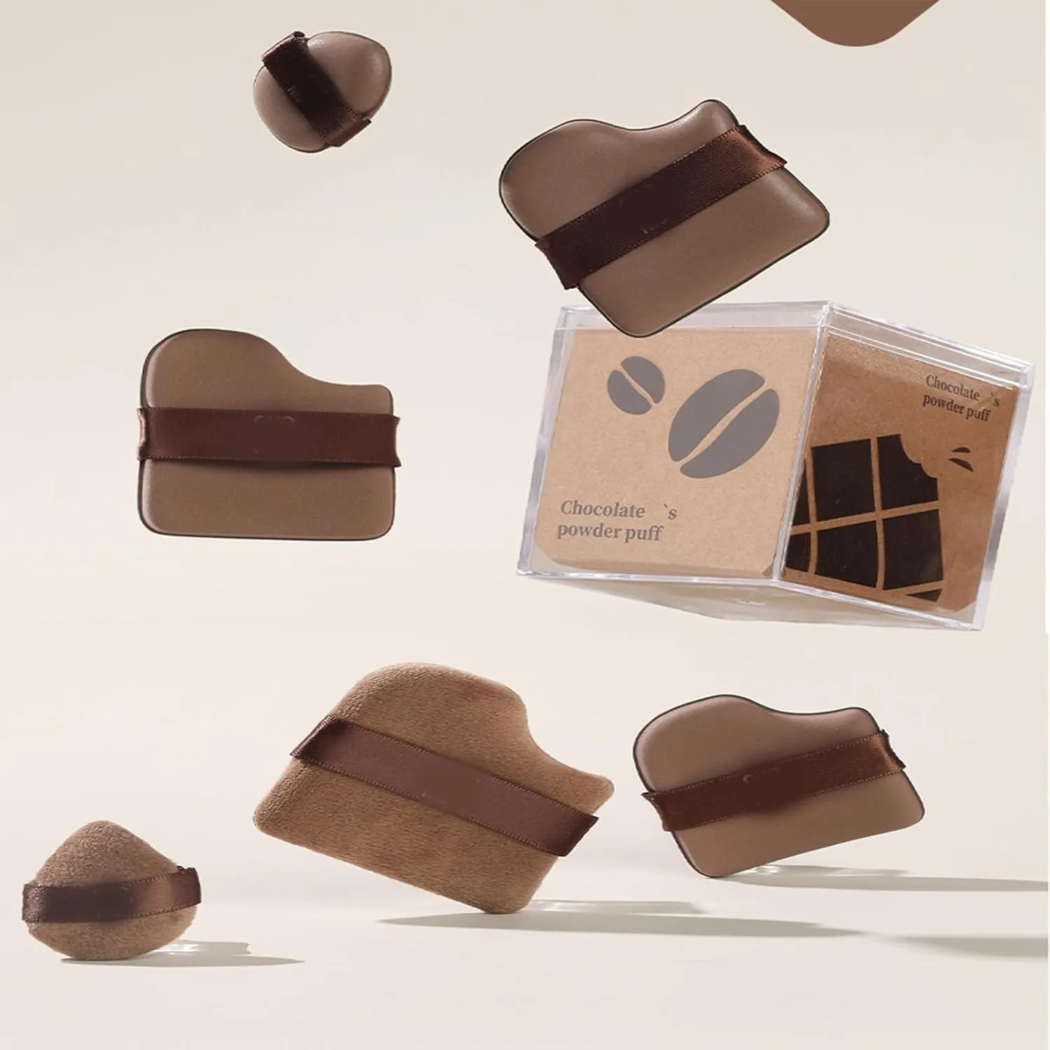 Guo Xiao Niu Makeup Puff, 1 Set Of 6 Pcs Guoxiaoniu Makeup Puff, Chocolate Color Quick Makeup Foundation Puff Set, for Foundation, Blush & Loose Powder (2set)