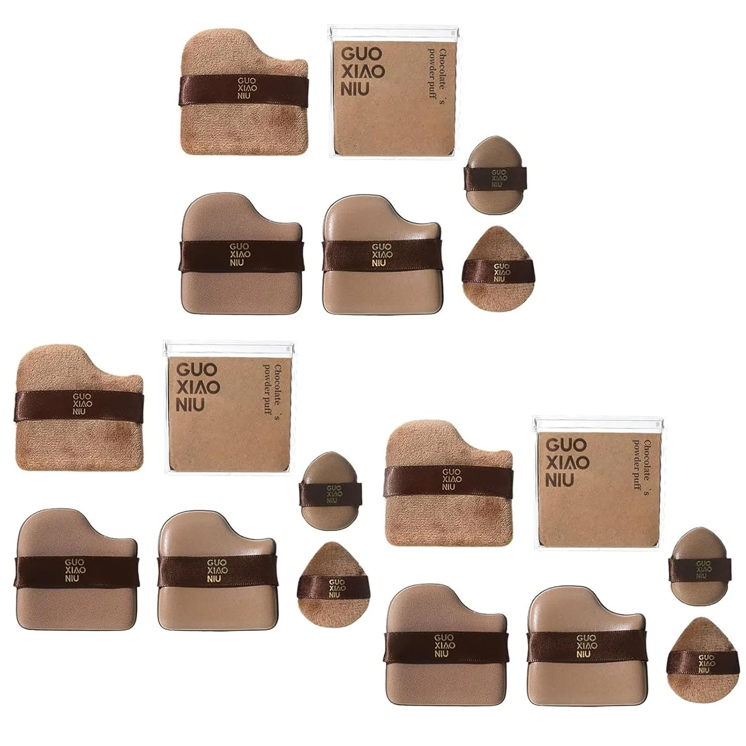 Guo Xiao Niu Makeup Puff, Guoxiaoniu Makeup Puff, 1 Box of 6 PCS Guoxiaoniu Chocolate Color Quick Makeup Foundation Puff Set, Foundation Sponge Puff Cushion Puff Mini Powder Puff Collection (3Boxs)