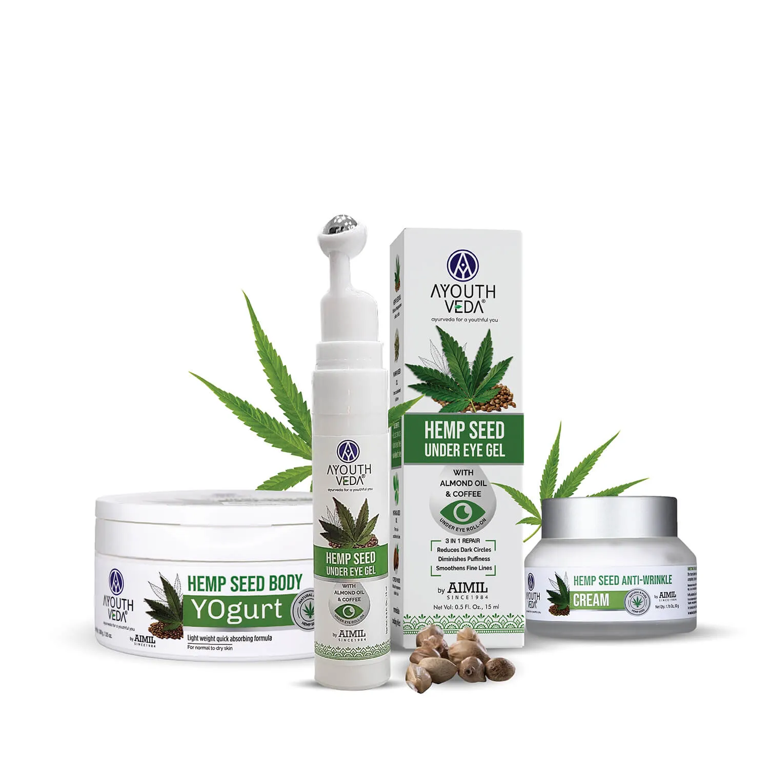 Hemp Collection ( Hemp Seed under eye gel 15g , Bodyogurt 200g, Wrinkle cream 50g )