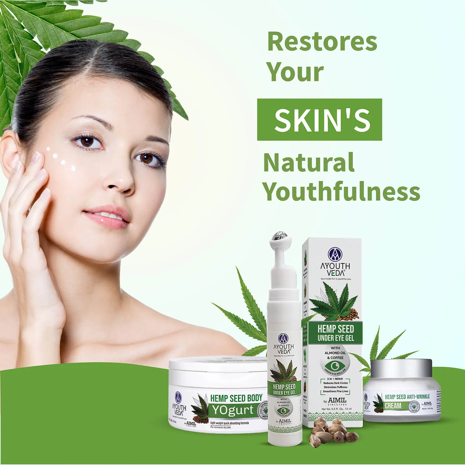 Hemp Collection ( Hemp Seed under eye gel 15g , Bodyogurt 200g, Wrinkle cream 50g )