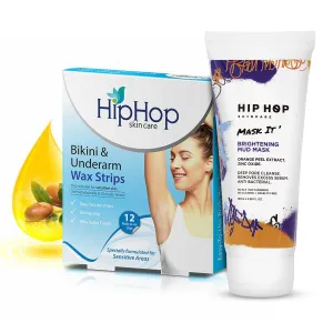 HipHop Bikini & Underarm Wax Strips (Argan Oil, 12 Strips)   Brightening Mud/Face Mask (Orange Peel Extract, 100 ml)