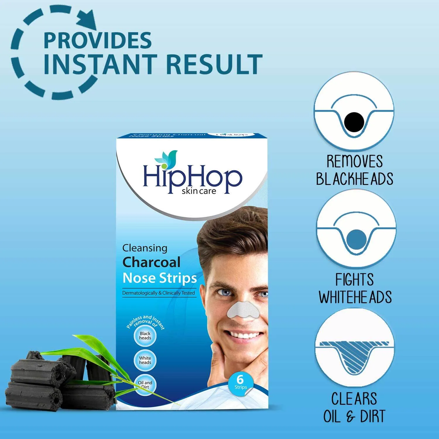 HipHop Blackhead Remover Nose Strips for Men (Activated Charcoal, 6 Strips)   Body Wax Strips (Choco Extract, 8 Strips)