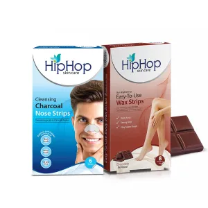 HipHop Blackhead Remover Nose Strips for Men (Activated Charcoal, 6 Strips)   Body Wax Strips (Choco Extract, 8 Strips)