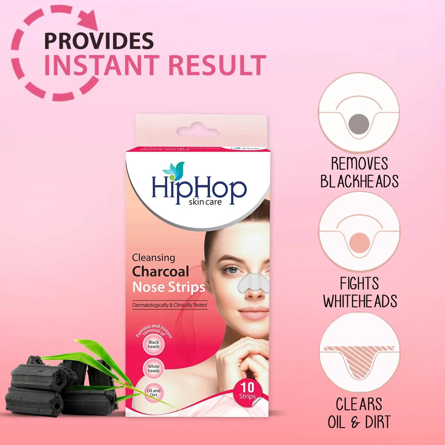 HipHop Blackhead Remover Nose Strips for Women (Activated Charcoal, 10 Strips)   Bikini & Underarm Wax Strips (Argan Oil, 12 Strips)