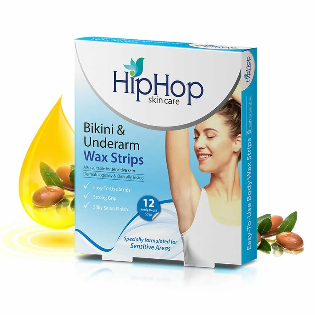 HipHop Blackhead Remover Nose Strips for Women (Activated Charcoal, 10 Strips)   Bikini & Underarm Wax Strips (Argan Oil, 12 Strips)