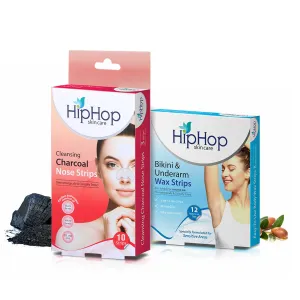 HipHop Blackhead Remover Nose Strips for Women (Activated Charcoal, 10 Strips)   Bikini & Underarm Wax Strips (Argan Oil, 12 Strips)