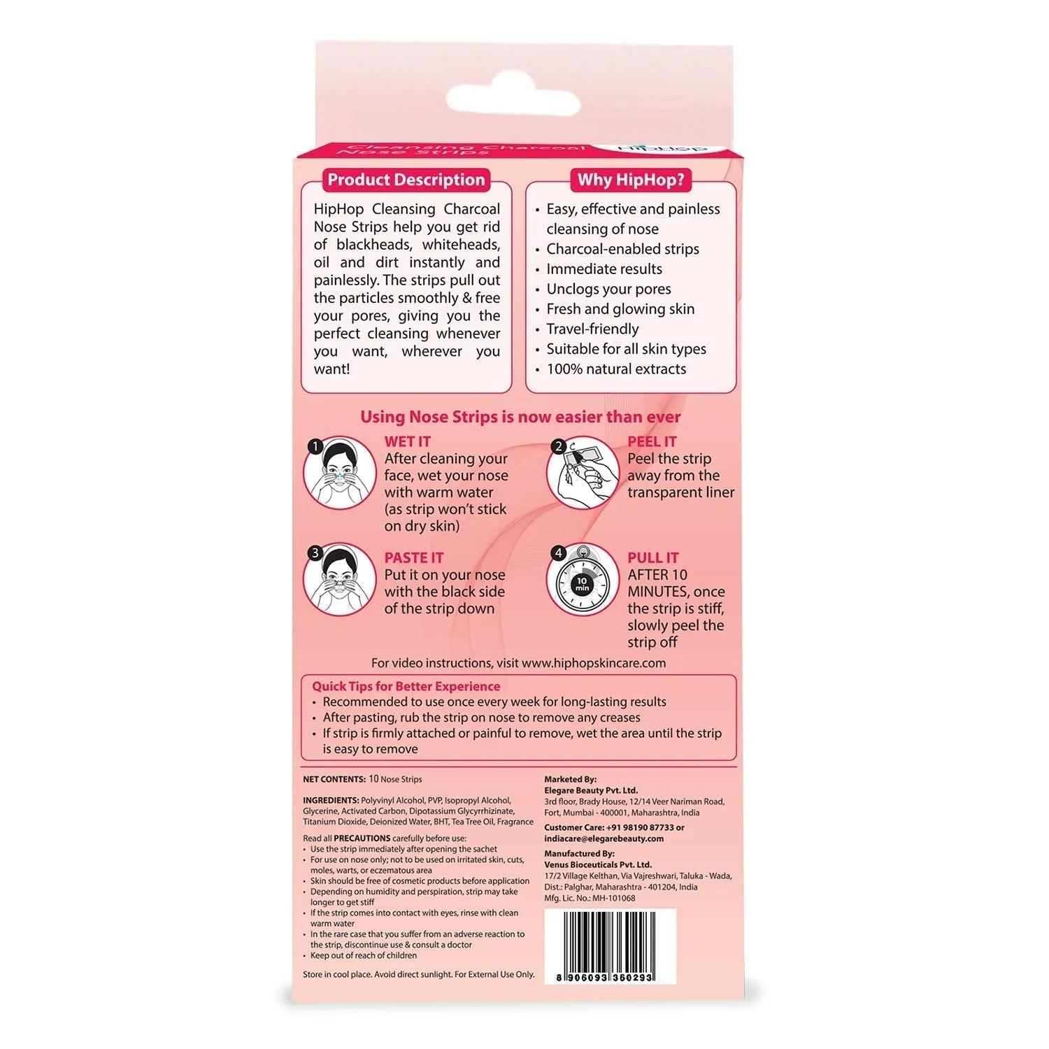 HipHop Blackhead Remover Nose Strips for Women (Activated Charcoal, 10 Strips)   Bikini & Underarm Wax Strips (Argan Oil, 12 Strips)