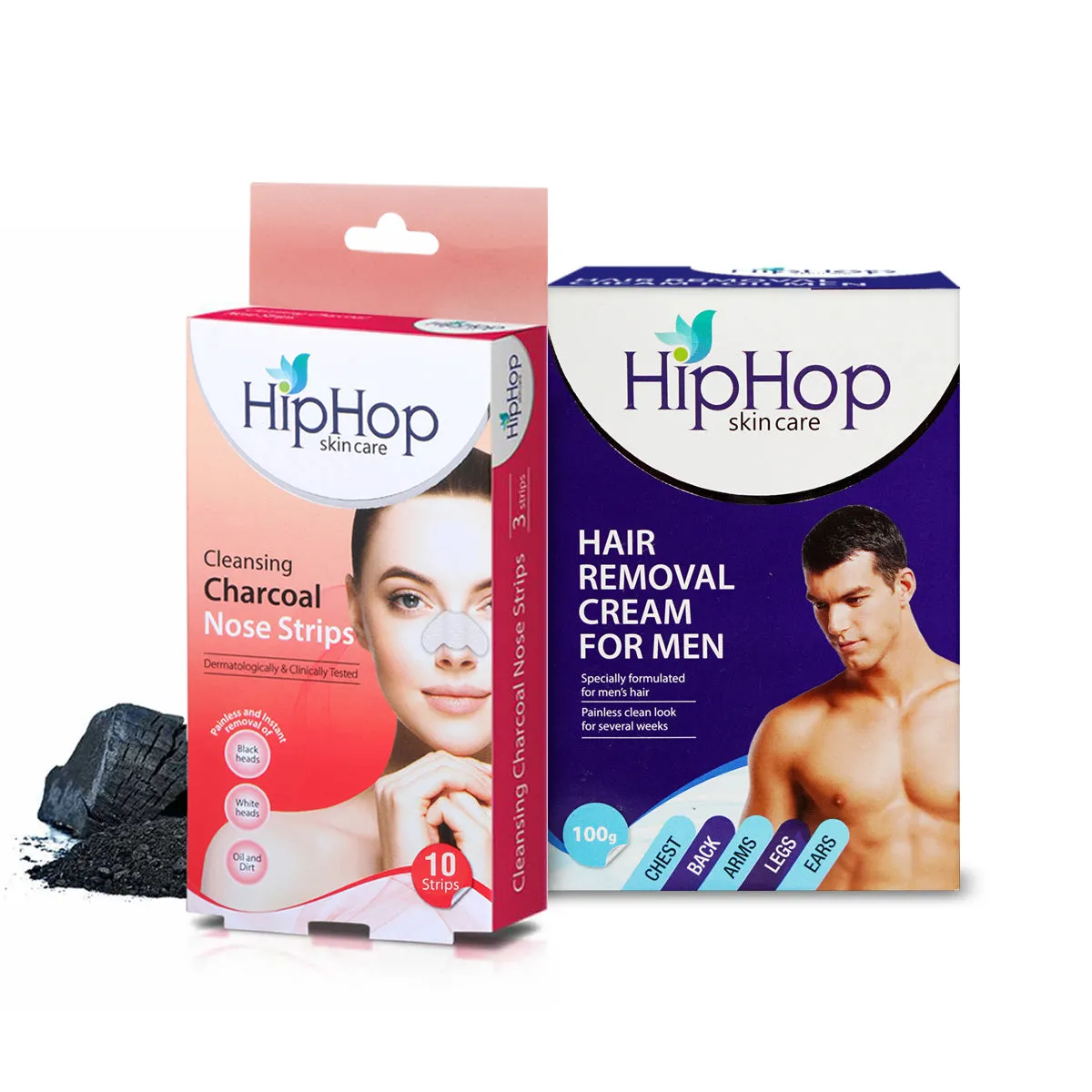 HipHop Blackhead Remover Nose Strips for Women (Activated Charcoal, 10 Strips)   Hair Removal Cream for Men (Aleo Vera, 100gm)