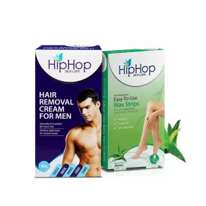 HipHop Body Wax Strips (Aloe Vera, 8 Strips)   Hair Removal Cream for Men (60gm)