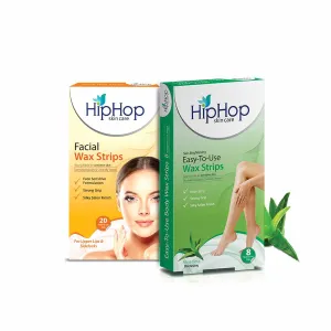 HipHop Facial Wax Strips (Argan Oil, 20 Strips)   Body Wax Strips (Aloe Vera, 8 Strips)