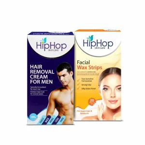 HipHop Facial Wax Strips (Argan Oil, 20 Strips)   Hair Removal Cream for Men (60gm)