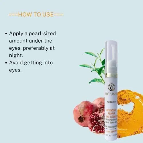 Hylunia Intensive Repair Eye Cream - 0.5 fl oz - Anti-Aging for Dark Circles and Wrinkles - with Vitamin E, Shea Butter, Hyaluronic Acid Serum - Natural Vegan Moisturizer