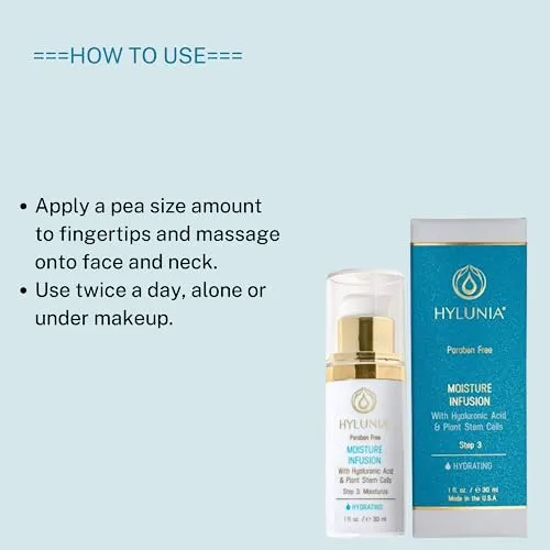 Hylunia Moisture Infusion - 1.0 fl oz - Anti-Aging - Hyaluronic Acid Serum, Vitamin C - Natural Vegan Skin Repair