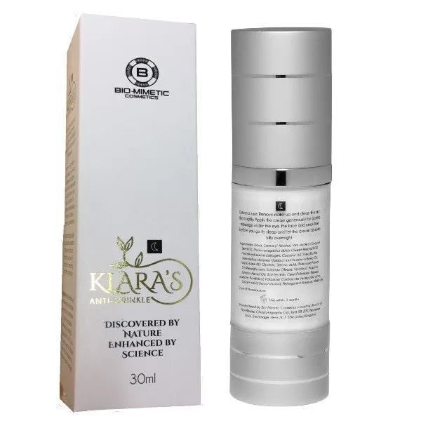 Klara Anti-Wrinkle Night Cream 30ml - Nourishing & Reducing Wrinkles With Organic Plant Oils with added Vitamins  Facial Moisturizer for Women.
