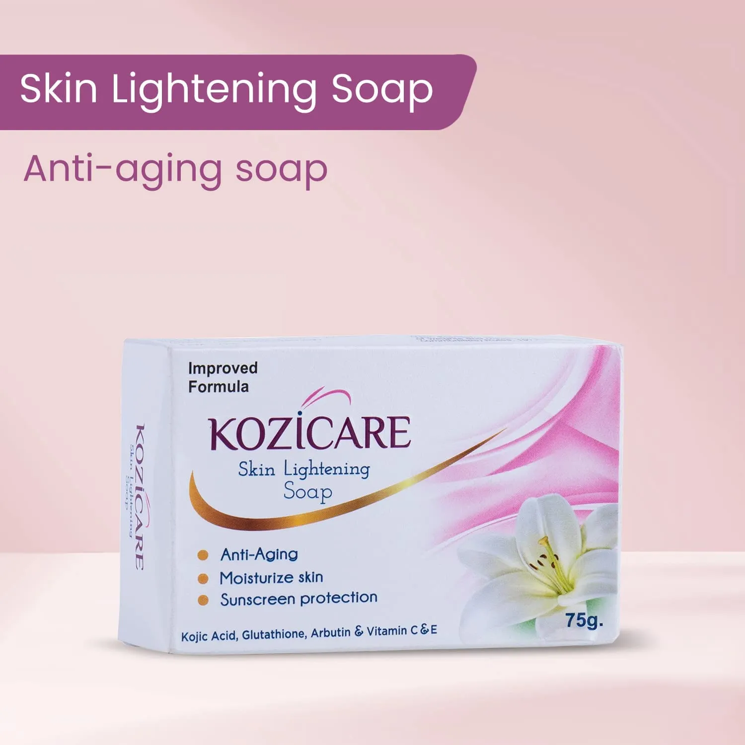 Kozicare Skin Lightening Soap - Pack of 6 | Enriched with Kojic Acid & Vitamin C Sabun Soap | Anti-Aging & Sun Protection | Glowing Skin | Moisturizing Bath Soap for Men & Women