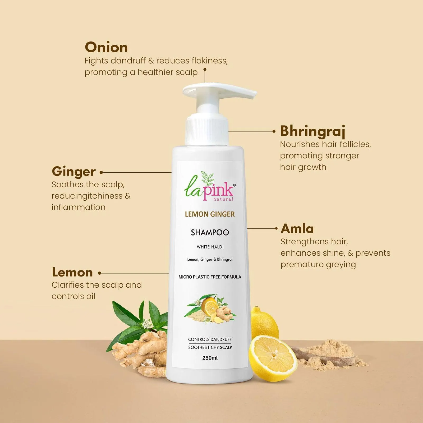 Lemon Ginger Shampoo with White Haldi to Control Dandruff & Soothe Itchy Scalp