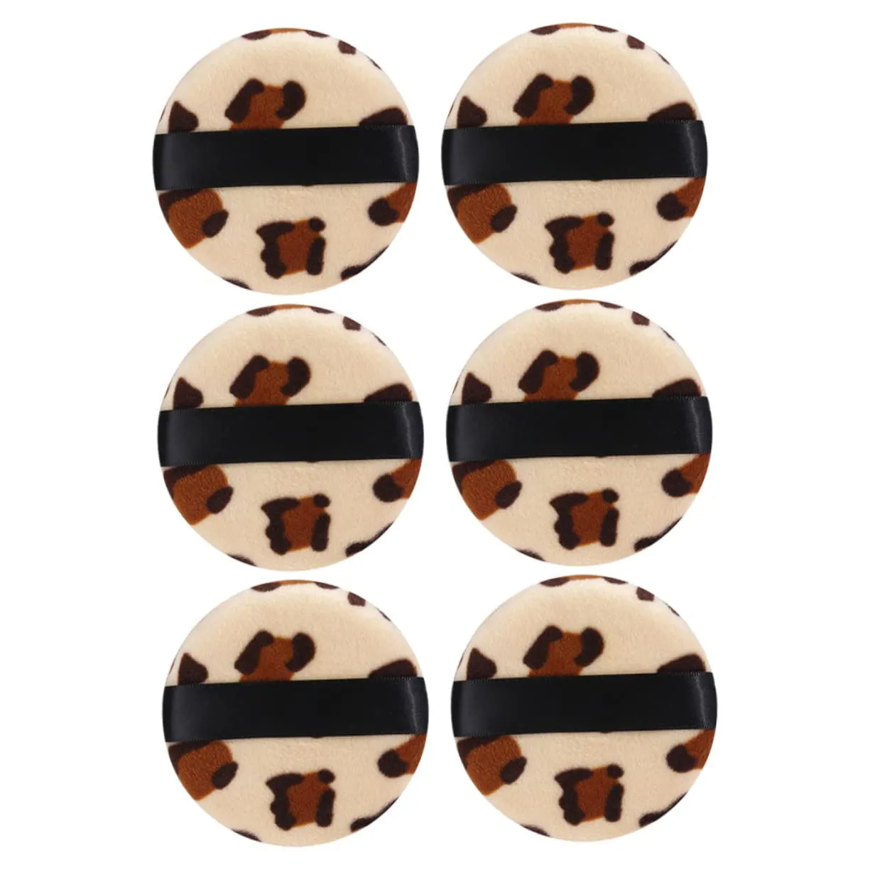 Leopard Print Facial Powder Puff Set of 6 for Foundation Concealer Blusher Highlighter Soft and Fluffy Durable Washable