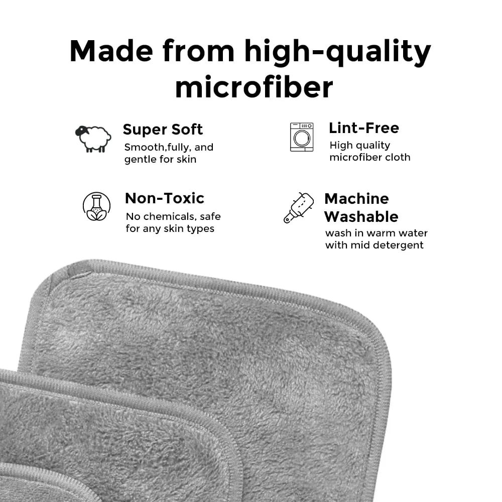 Makeup Remover Cloth Reusable Microfiber Face Towel Washable, Square Facial Cleansing Cloths [6 Per Pack]
