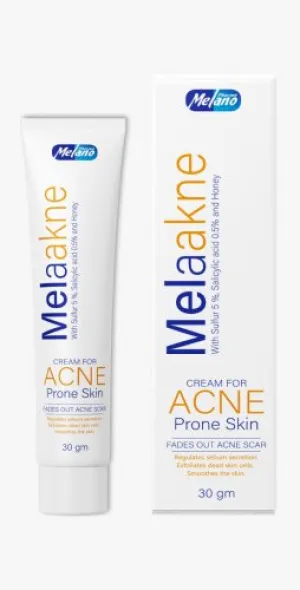 MELANO Melaakne Cream for Acne-Prone Skin with 5% Sulfur, 0.5% Salicylic Acid, and Honey 30gm