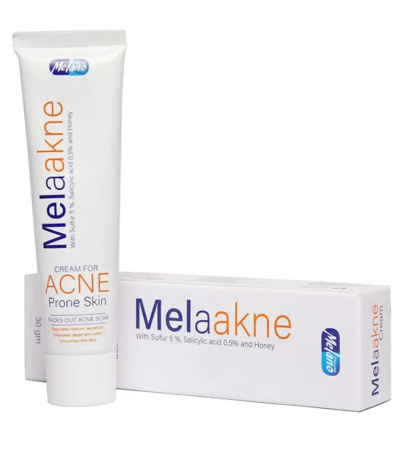 MELANO Melaakne Cream for Acne-Prone Skin with 5% Sulfur, 0.5% Salicylic Acid, and Honey 30gm