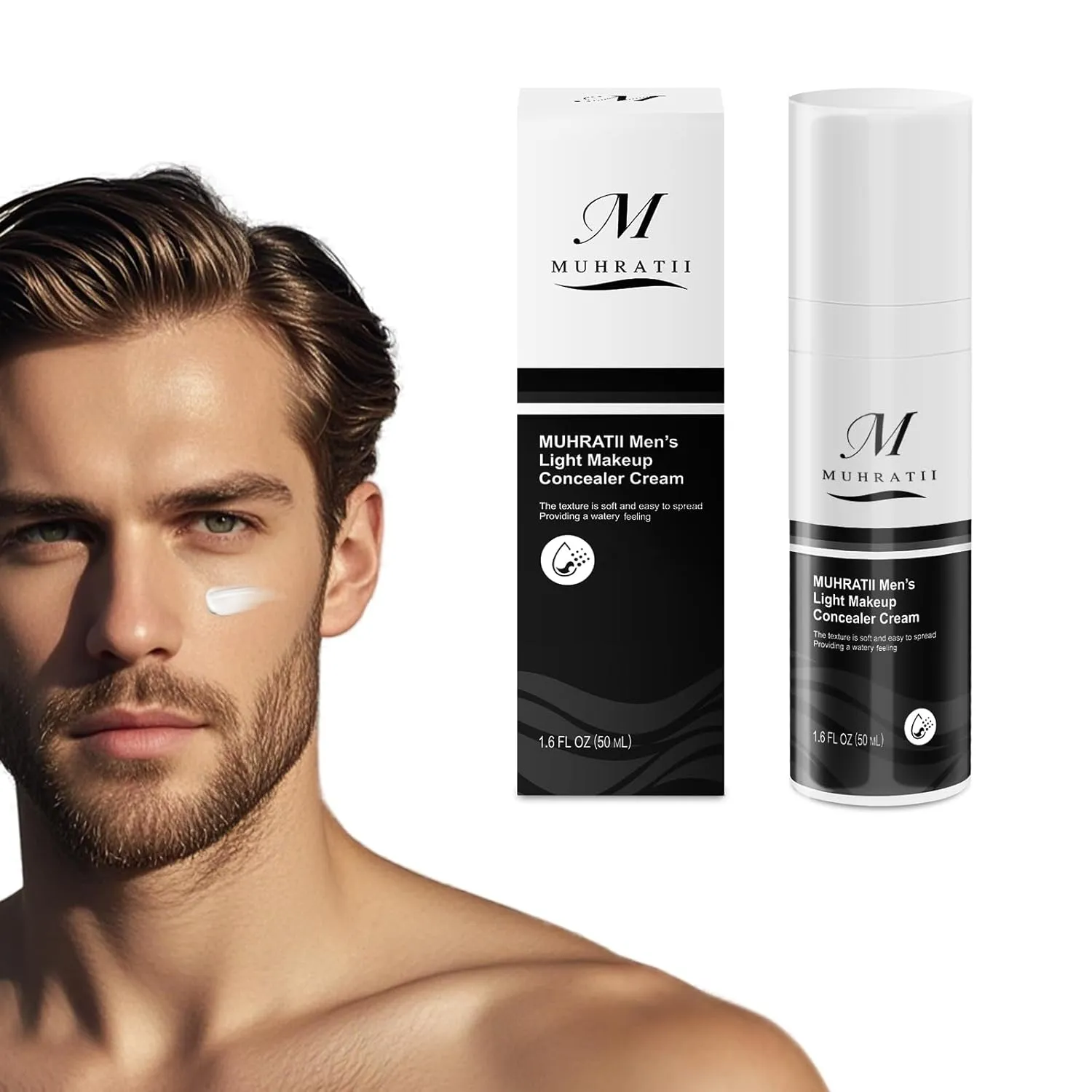 Men's Moisturizing Concealer Cream with Niacinamide - Cover Flaws, Under Eye Puffiness, Dark Circles, Wrinkles, Long Lasting Concealer Makeup, 50ml