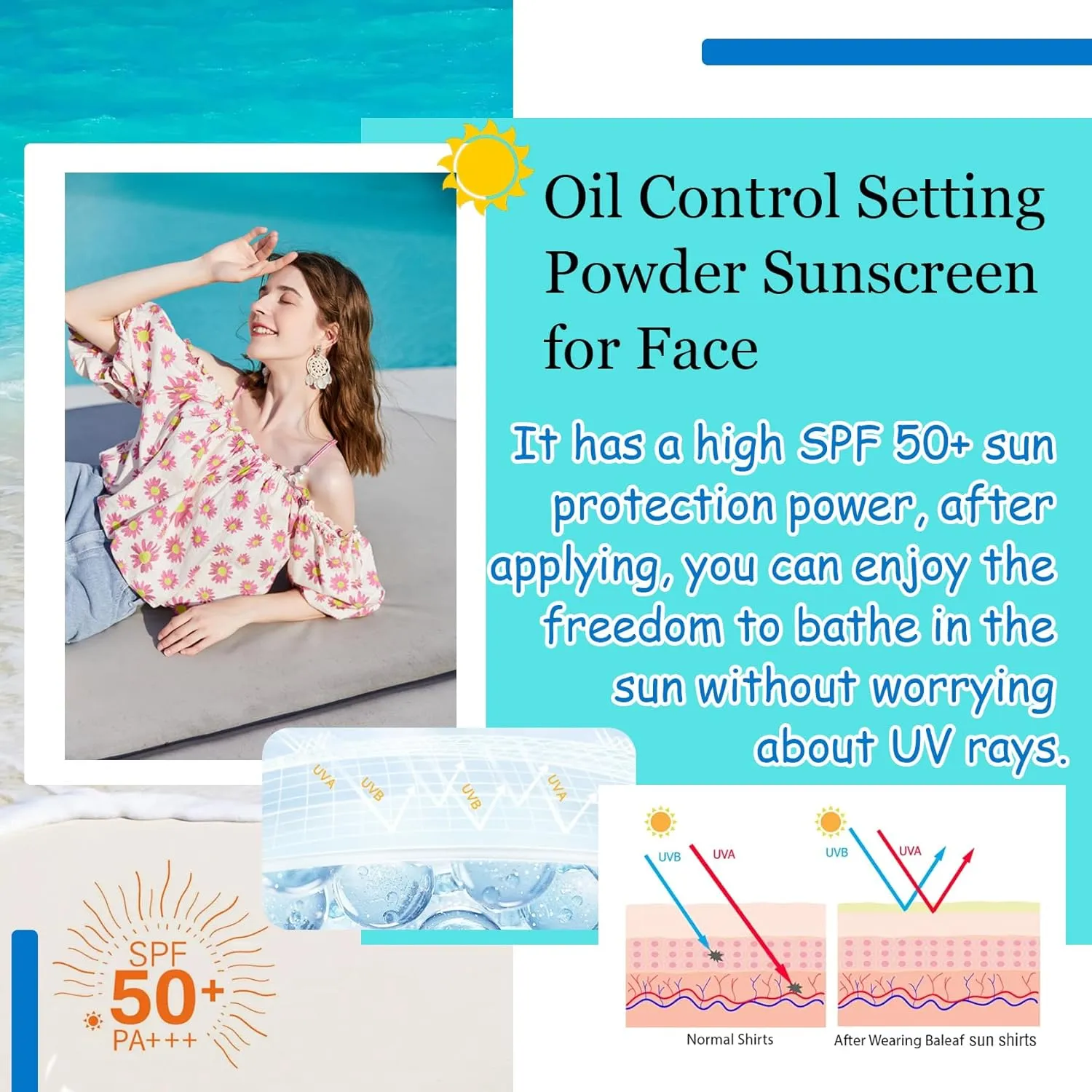 Mineral Sunscreen Setting Powder SPF 50  ,Mineral Brush Powder,Oil Control Setting Powder Sunscreen for Face,Matte Translucent Brush On Sunscreen Powder,Oil Control Lightweight Face Powder for Makeup