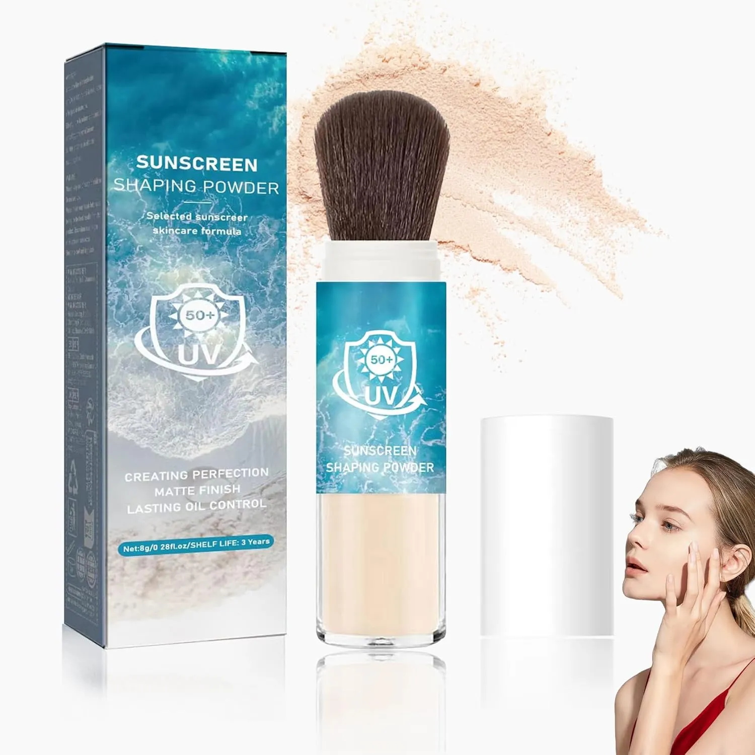 Mineral Sunscreen Setting Powder SPF 50  ,Mineral Brush Powder,Oil Control Setting Powder Sunscreen for Face,Matte Translucent Brush On Sunscreen Powder,Oil Control Lightweight Face Powder for Makeup