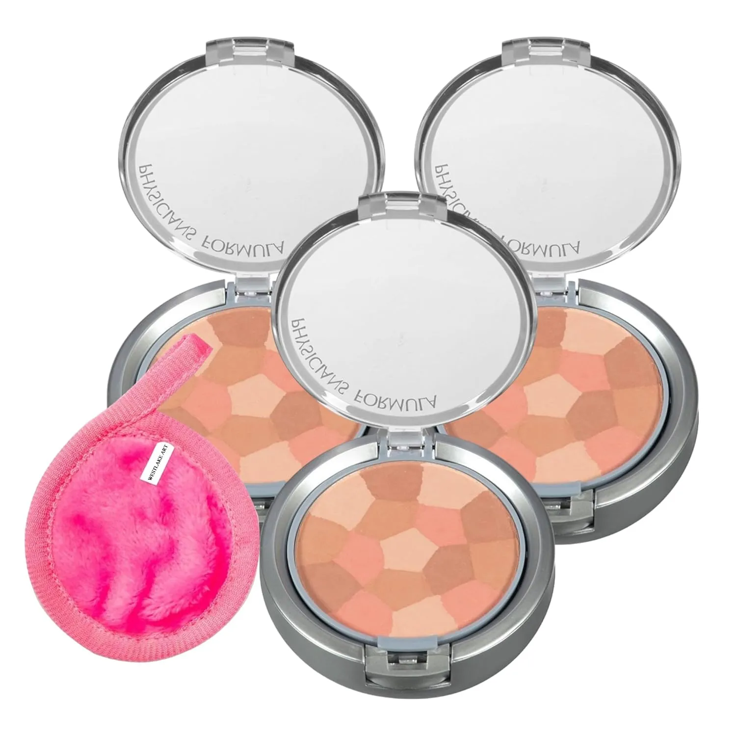 Multi Colored Blush Powder Palette | Bundled With Makeup Cleansing Cloth - Blushing Peach, Blush Makeup Palette, Dermatologist Tested, Non-Comedogenic [Pack Of 3]