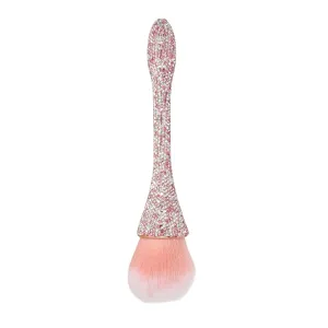 Nail Dust Cleansing Brush Soft Nylon Hair Comfortable Grip Prevent Deformation Loose Powder Brush (Pink)