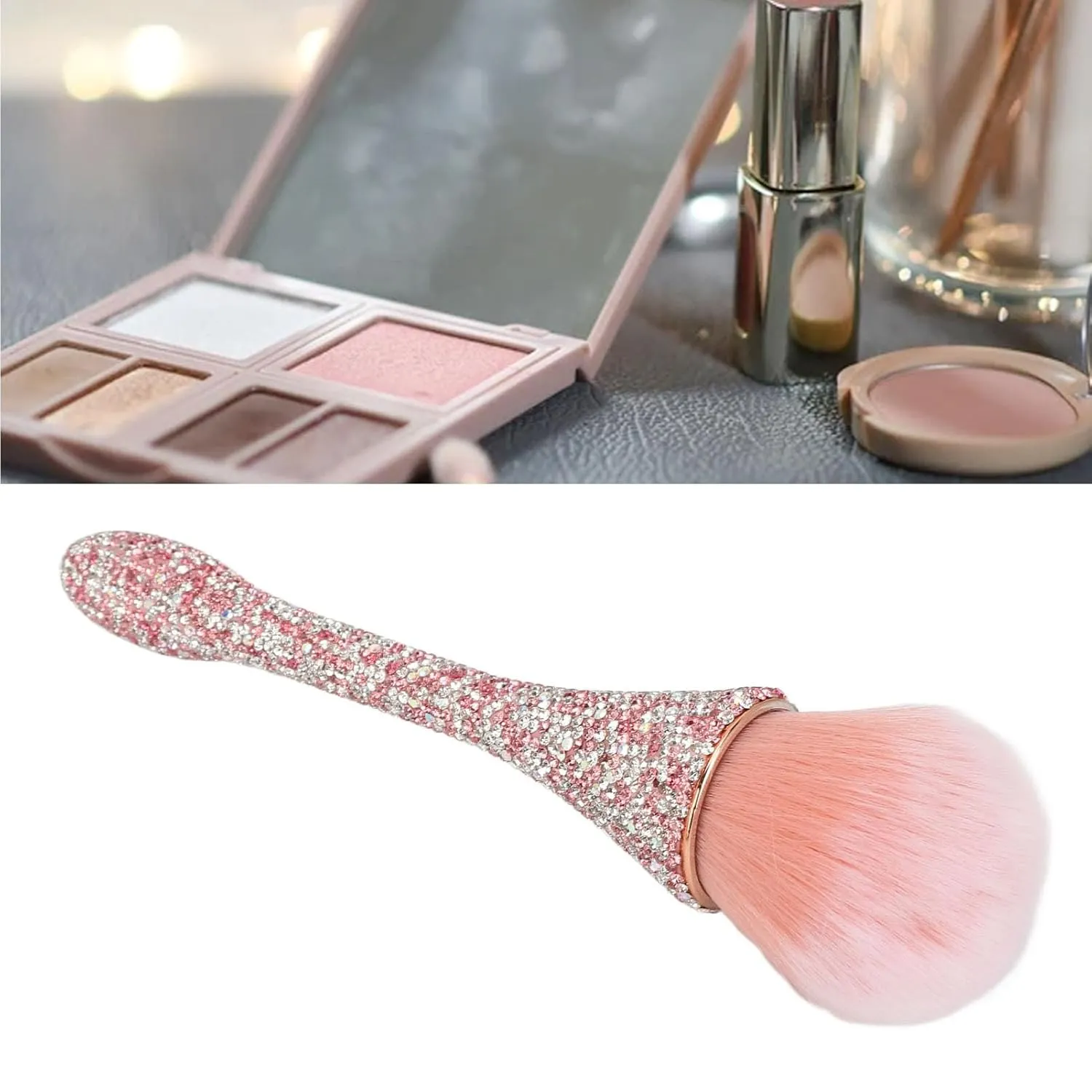 Nail Dust Cleansing Brush Soft Nylon Hair Comfortable Grip Prevent Deformation Loose Powder Brush (Pink)
