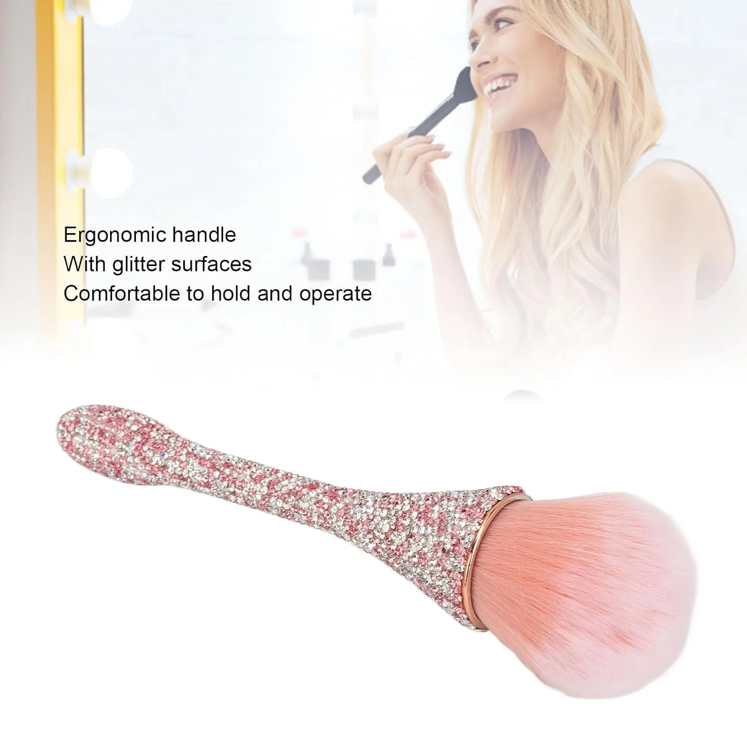 Nail Dust Cleansing Brush Soft Nylon Hair Comfortable Grip Prevent Deformation Loose Powder Brush (Pink)