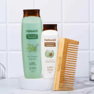 Naturali Anti-Dandruff Shampoo   Damage Repair Conditioner   Wooden Neem Comb