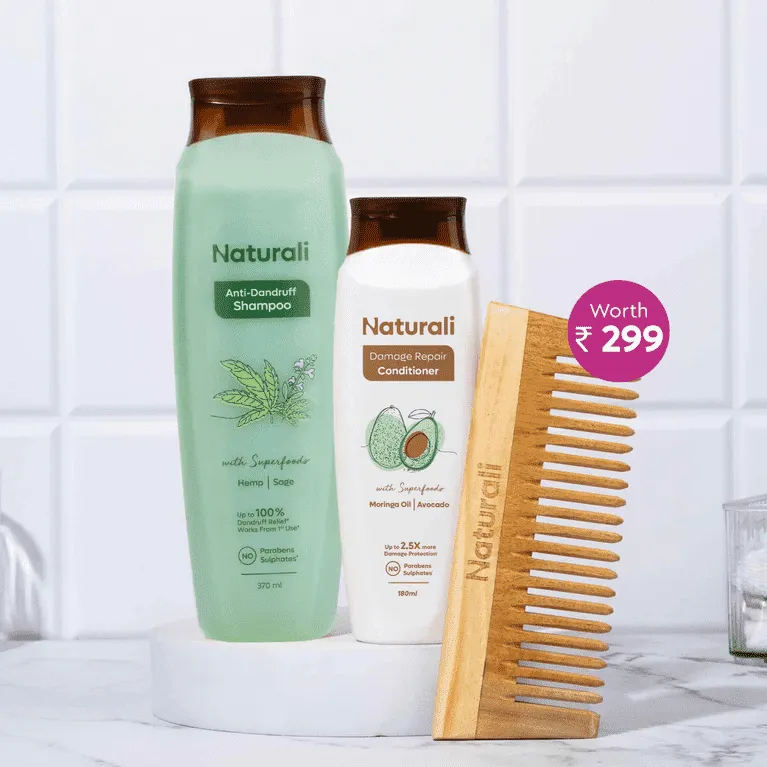 Naturali Anti-Dandruff Shampoo   Damage Repair Conditioner   Wooden Neem Comb