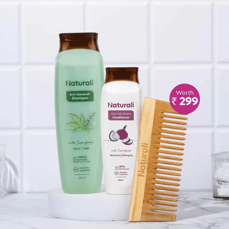 Naturali Anti-Dandruff Shampoo   Hairfall Arrest Conditioner   Wooden Neem Comb
