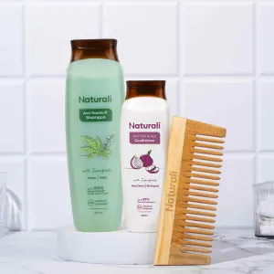 Naturali Anti-Dandruff Shampoo   Hairfall Arrest Conditioner   Wooden Neem Comb