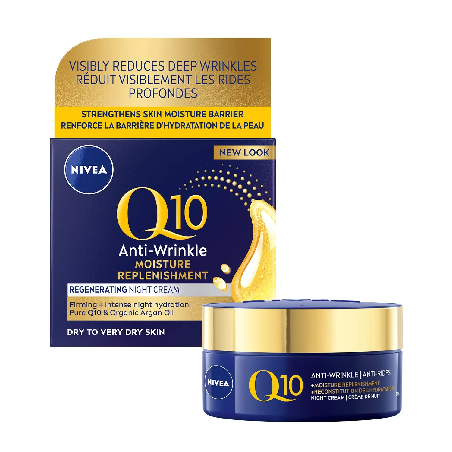 NIVEA Q10 Anti-Wrinkle Moisture Replenishment Night Cream, 50mL | Anti-wrinkle night face moisturizer with argan oil