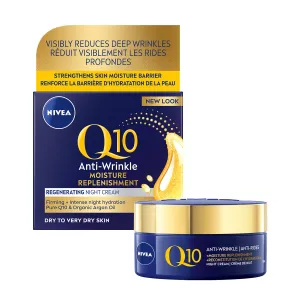 NIVEA Q10 Anti-Wrinkle Moisture Replenishment Night Cream, 50mL | Anti-wrinkle night face moisturizer with argan oil