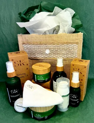 Nurturing Oil Cleanser, Rose Toner, Yummie Moisturiser, Multivitamin Facial Serum, Jojoba Hand Cream 30g, Triple Body Butter, Vitamin E Lipbalm.