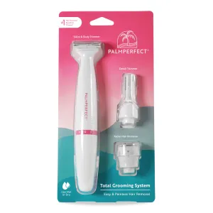 PALMPERFECT Total Grooming System, White, Interchangeable Heads, Water Resistant, Female Electric Shaver
