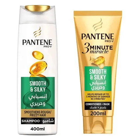Pantene Shampoo Pro-V Smooth & Silky 400ml   3 Minute Miracle Conditioner 200ml