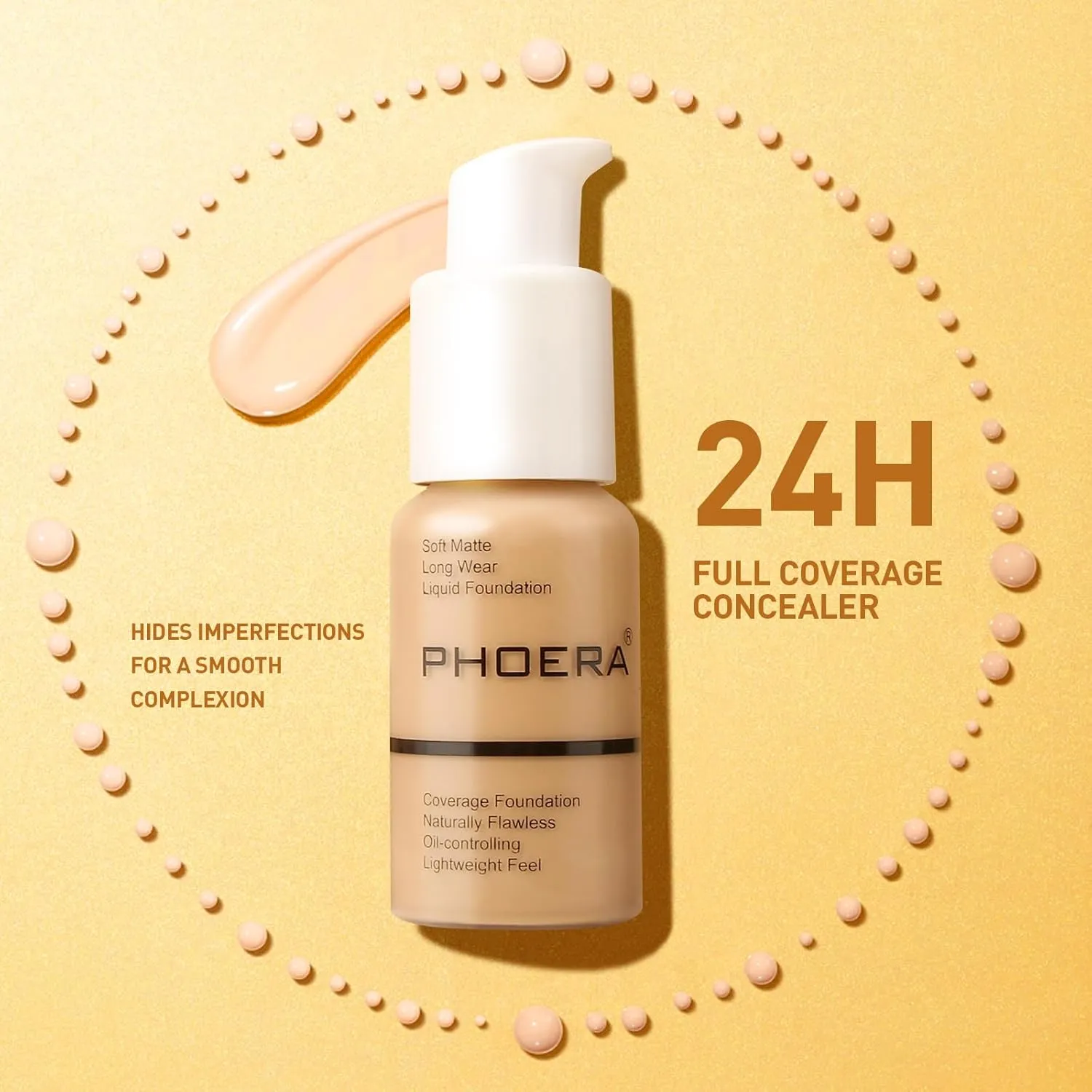 PHOERA Foundation Makeup, Flawless Soft Matte Oil Control Liquid Foundation, Full Coverage Mattle Oil-Control Concealer for Older Women, Great Choice For Gift (#102 Nude)
