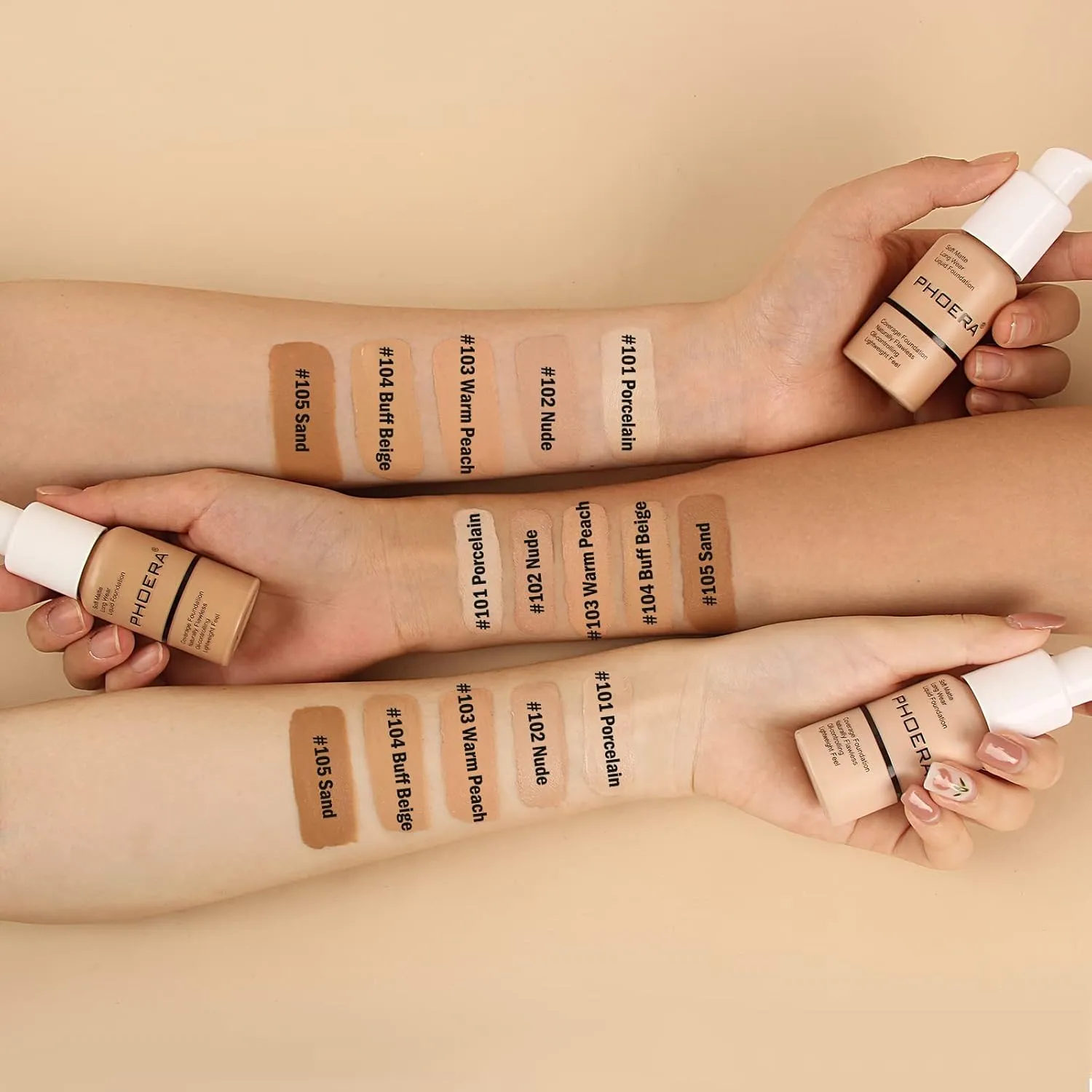 PHOERA Foundation Makeup, Flawless Soft Matte Oil Control Liquid Foundation, Full Coverage Mattle Oil-Control Concealer for Older Women, Great Choice For Gift (#102 Nude)